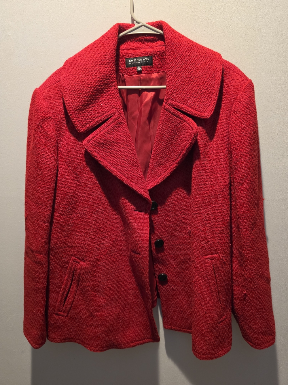 Jones New York Vibrant Red Textured Button Jacket